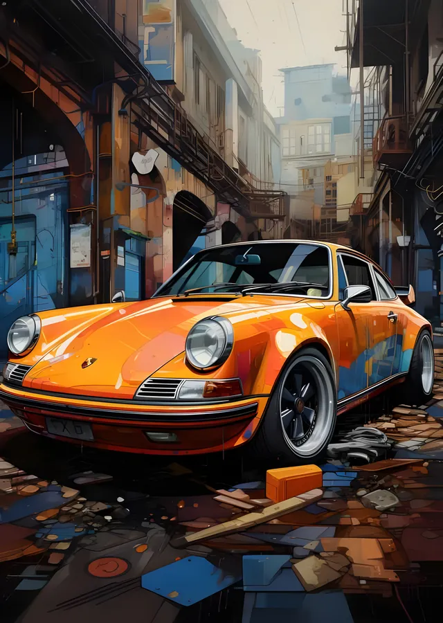 Porsche 911 - Turuncu Ara Sokak Tablosu