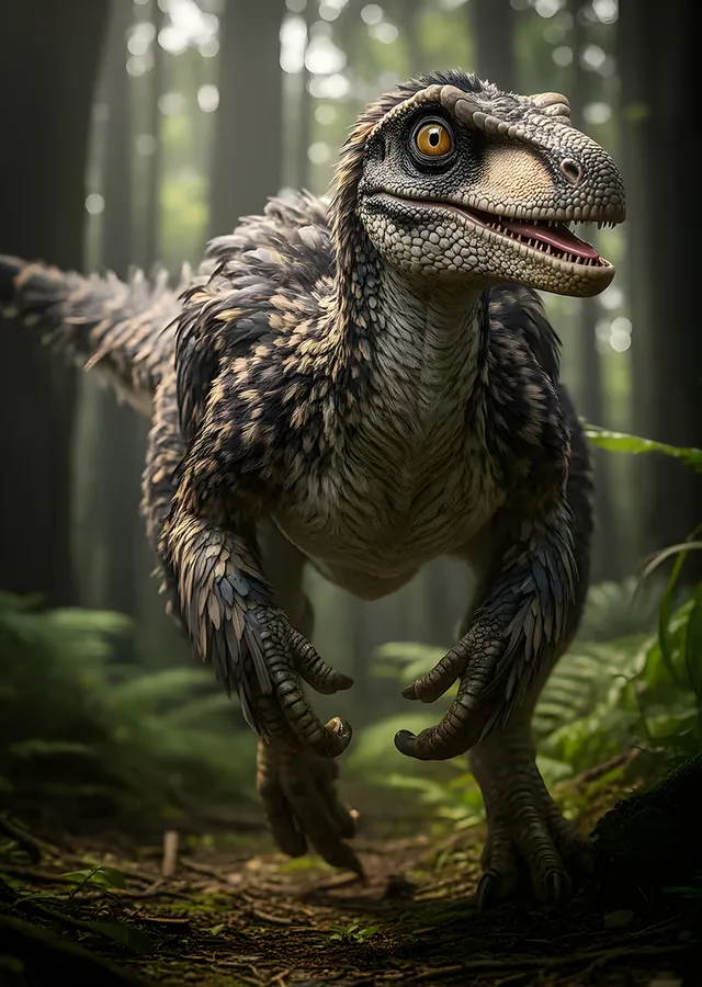 Ormanda Tüylü Dinozor metal tablo