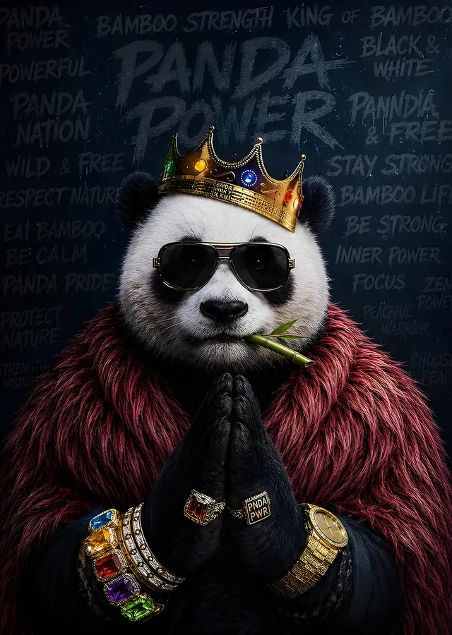 Panda Power: Taçlı Panda metal tablo