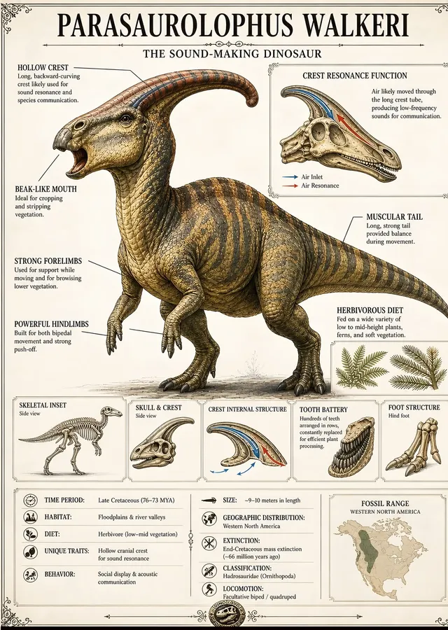 Parasaurolophus Walkeri - Bilgi Levhası metal tablo