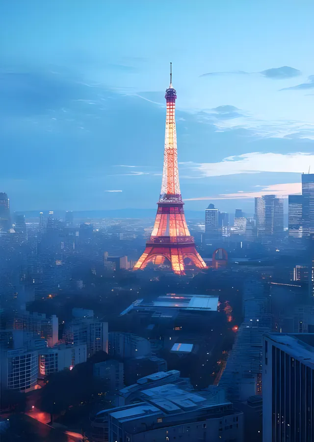 Eyfel Kulesi: Alacakaranlıkta Işıklı Paris metal tablo