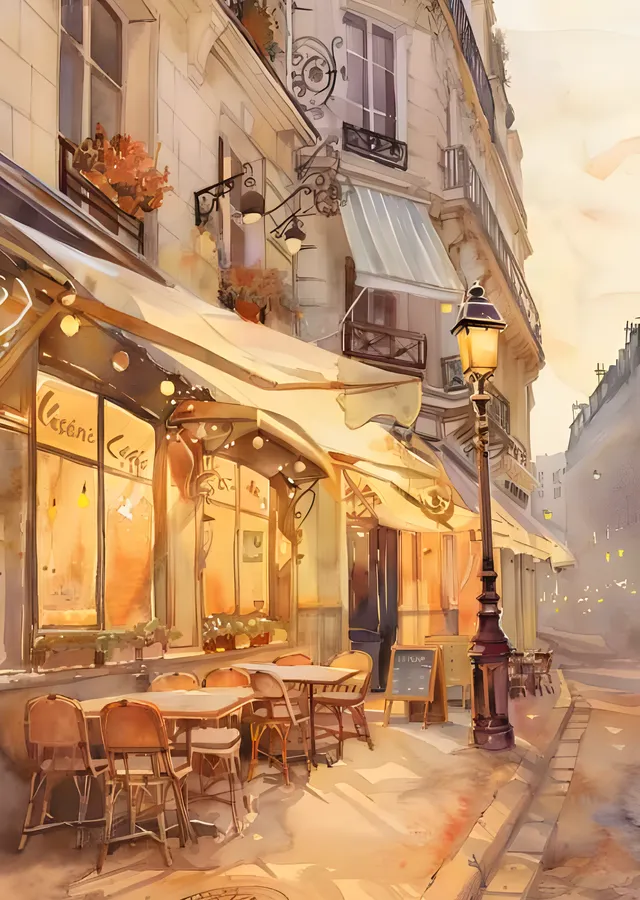 Paris Kafe Sokağı: Altın Sarısı Akşam metal tablo