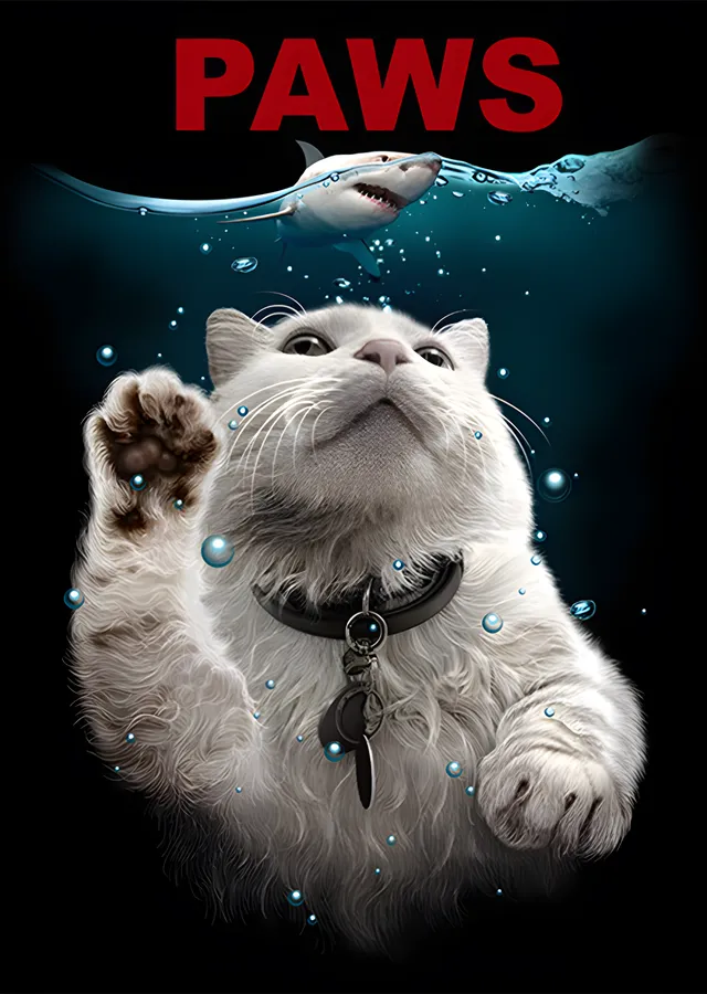 Paws - Kedi ve Köpekbalığı metal tablo
