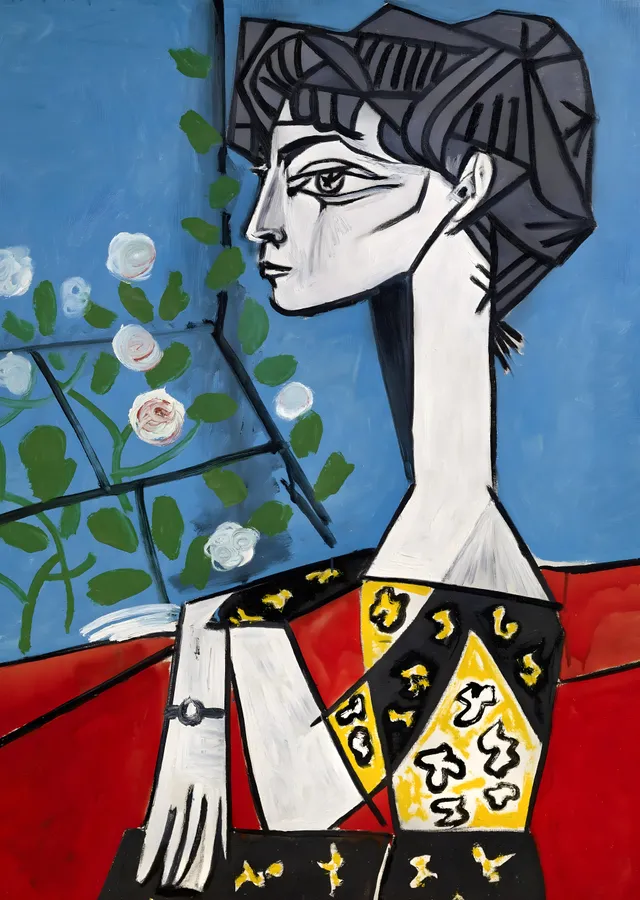 Picasso: Çiçekli Jacqueline metal tablo
