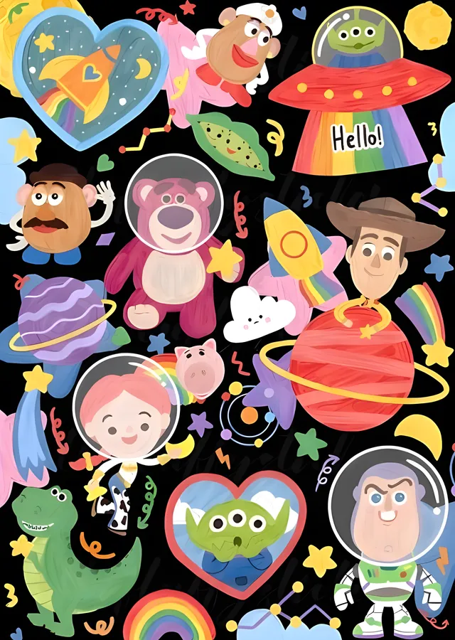 Toy Story - Uzay Çıkartma Kolajı metal tablo