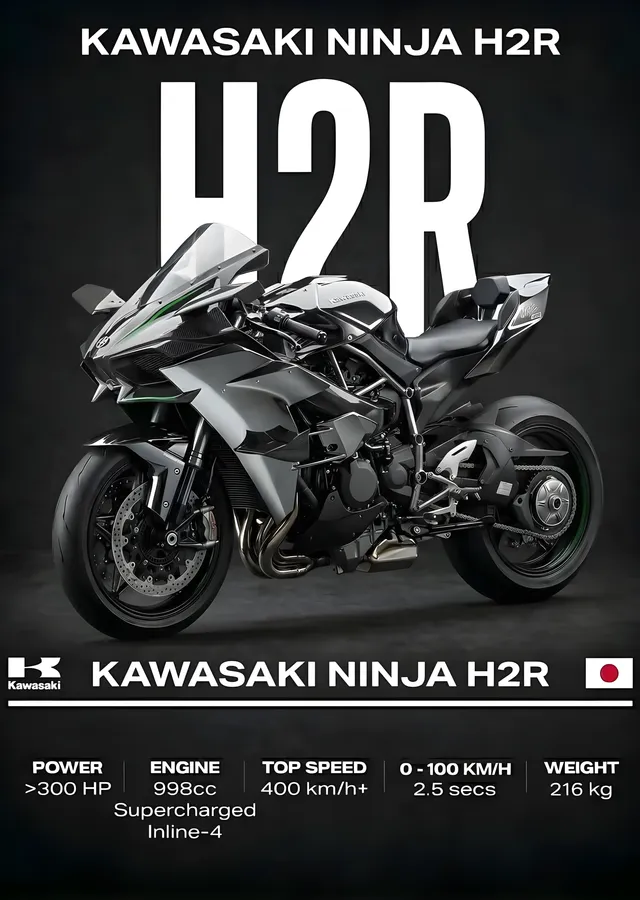 Kawasaki Ninja H2R - Beyaz Zemin metal tablo