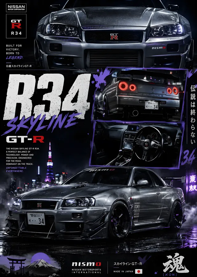 Nissan Skyline R34 GT-R metal tablo