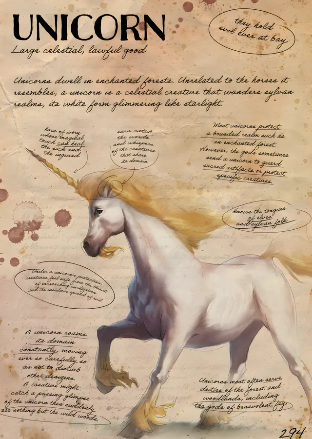 Unicorn Bestiary Sayfası metal tablo