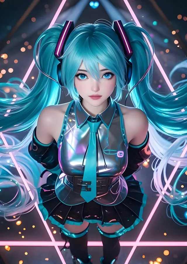 Hatsune Miku - Neon Üçgen Sahne metal tablo