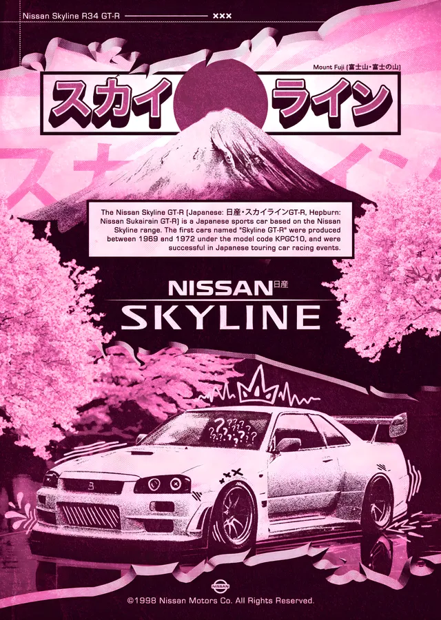 Nissan Skyline R34 GT-R - Pembe Fuji metal tablo