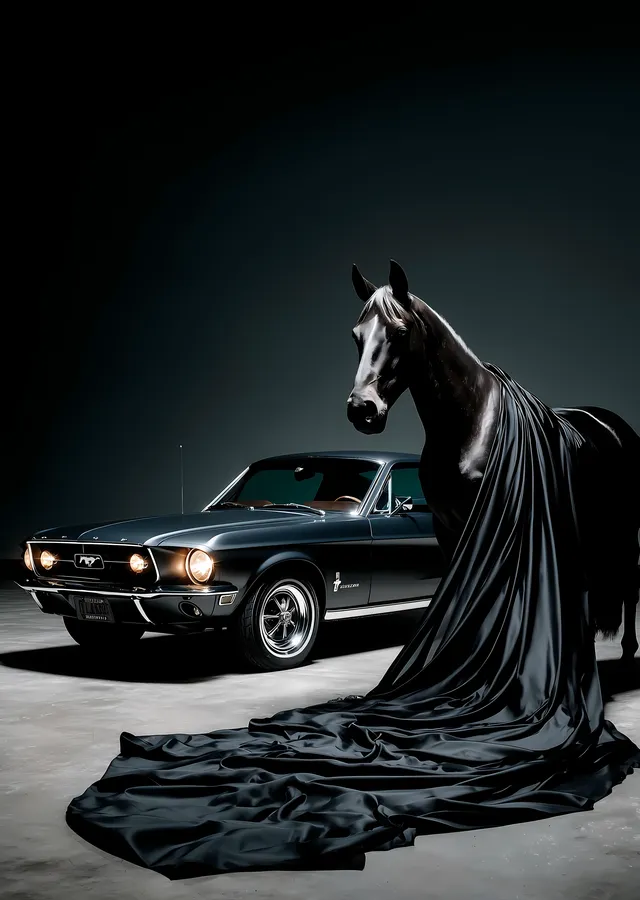 Mustang ve Asil At metal tablo