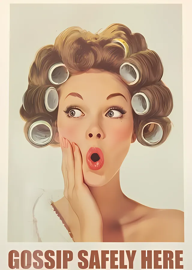 Gossip Safely Here: Vintage Salon Wall Art metal tablo