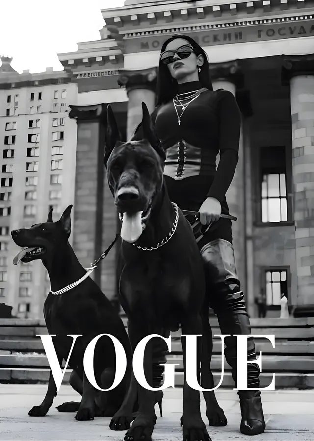 VOGUE'da Moda ve Hayvanların Klasik Bir Buluşması metal tablo