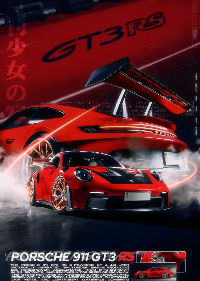 Porsche 911 GT3 RS - Kırmızı metal tablo