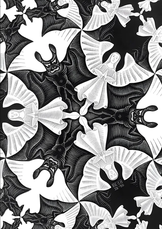 M.C. Escher: Melekler ve Şeytanlar metal tablo