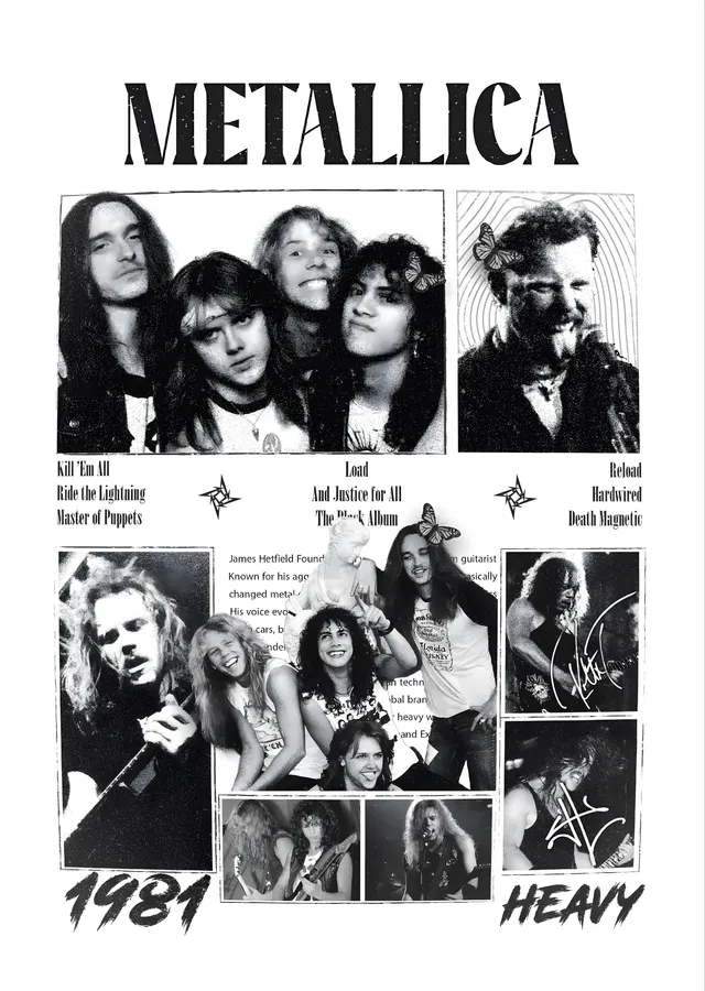 Metallica: 1981 · Siyah Beyaz Kolaj metal tablo
