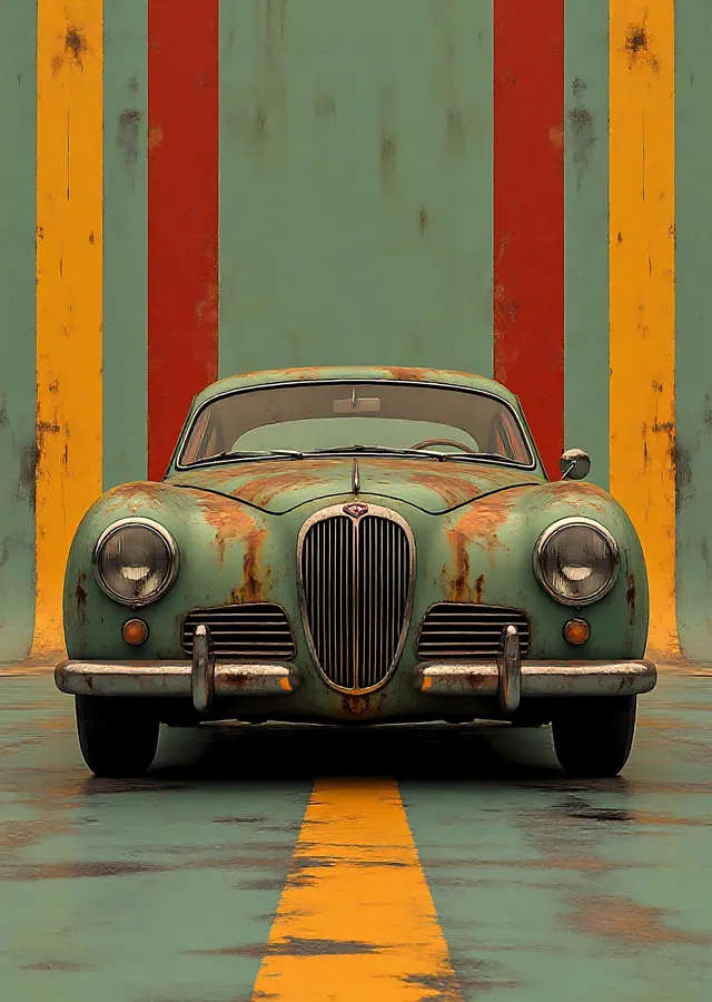 Klasik Vintage Otomobil: Yeşil Jaguar metal tablo