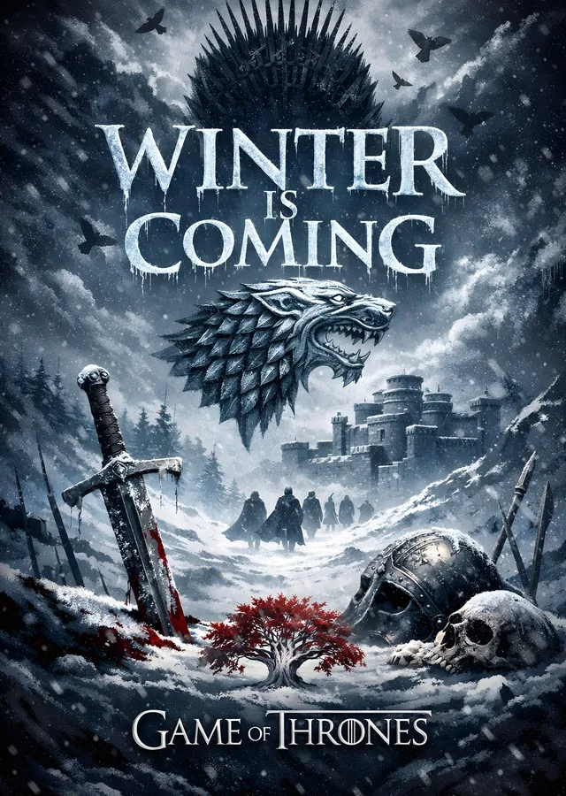 Game of Thrones: Winter is Coming - Karlı Kış Manzaralı metal tablo
