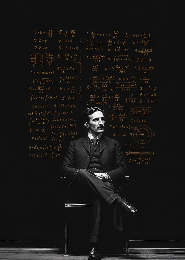 Nikola Tesla: Elektromanyetik Teoriler metal tablo