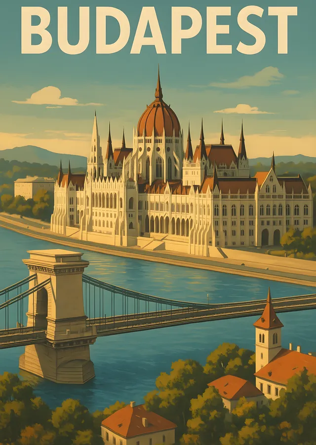 Budapest Parliament ve Zincir Köprüsü metal tablo