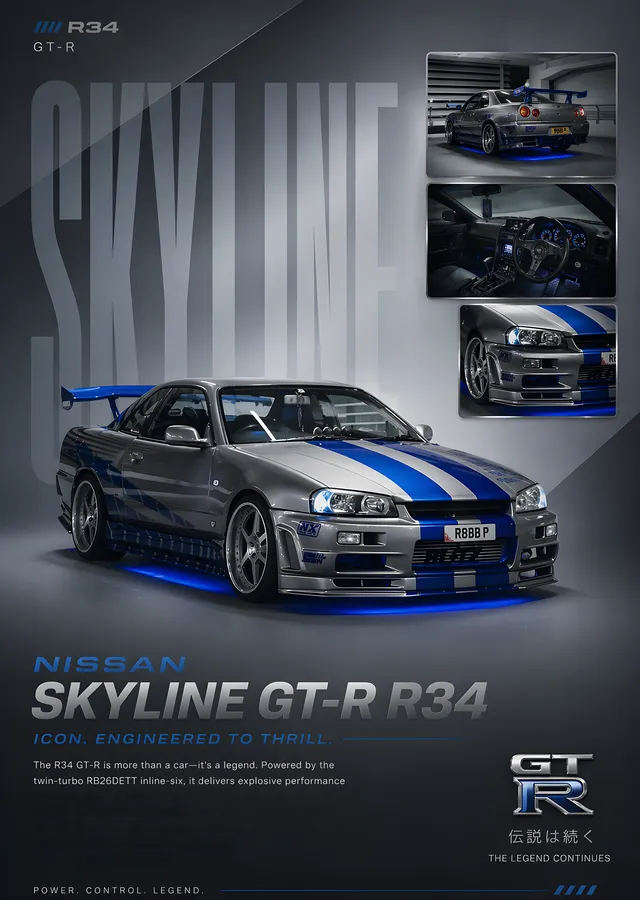 Nissan Skyline GT-R R34 metal tablo
