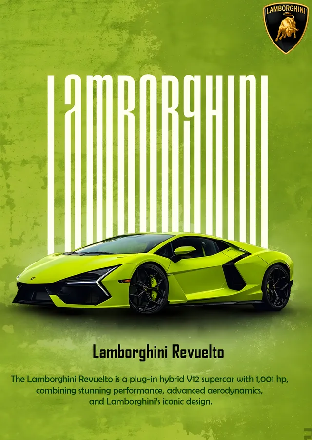 Yeşil Lamborghini Revuelto metal tablo