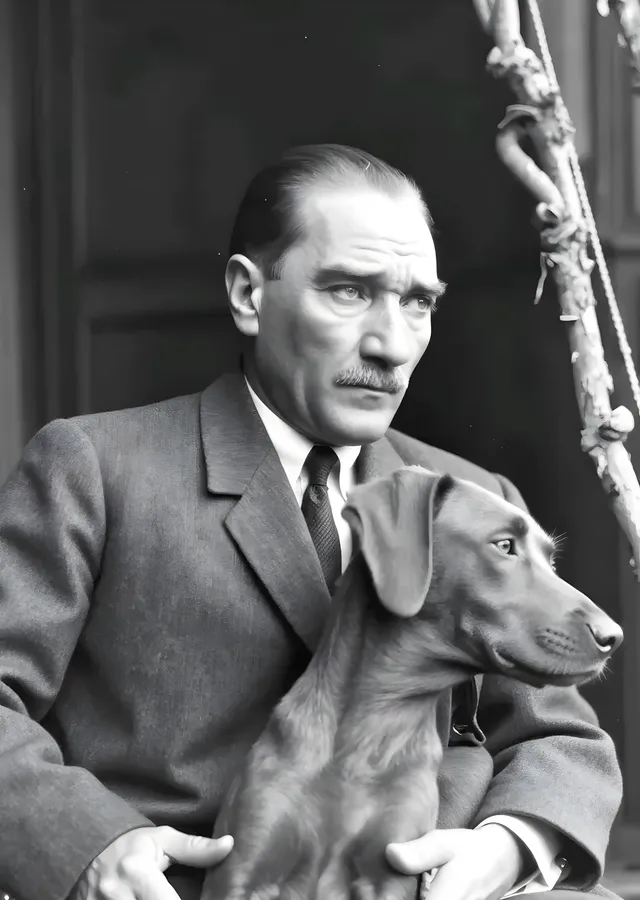 Mustafa Kemal Atatürk: Evcil Hayvanlara Saygı metal tablo
