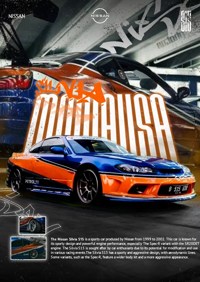 Nissan Silvia S15 - Turuncu Mavi metal tablo