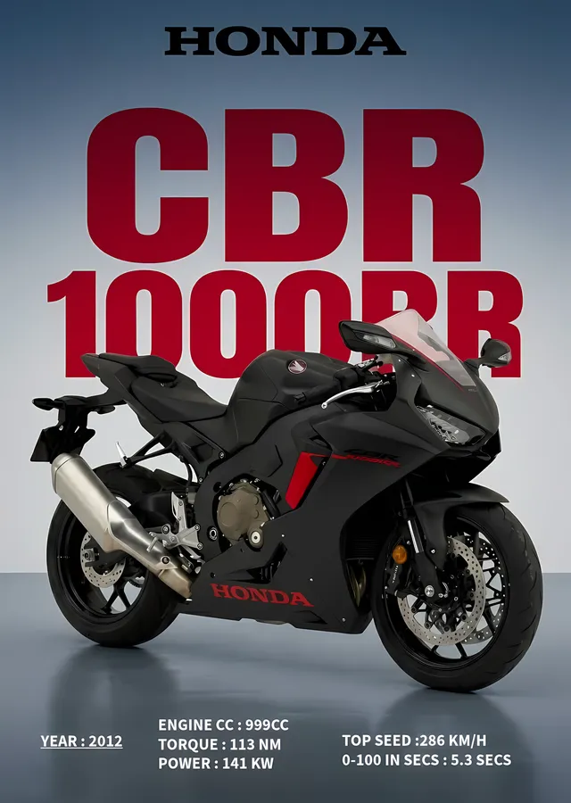 Honda CBR1000RR - Kırmızı Tipografi metal tablo