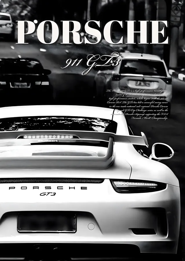 Siyah Beyaz Porsche 911 GT3 metal tablo