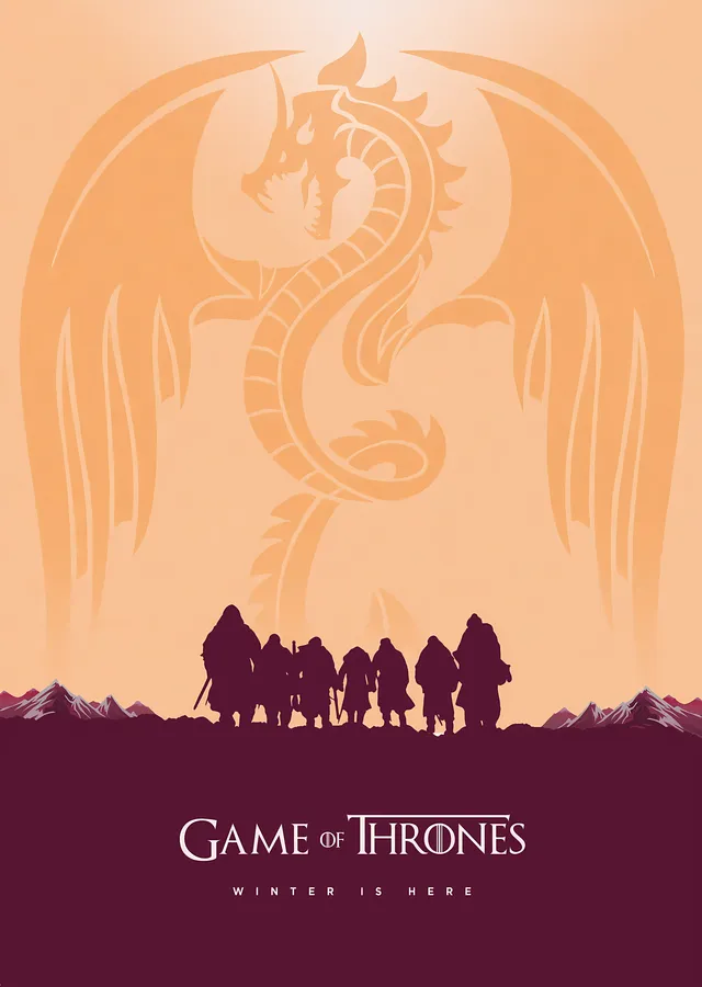 Game of Thrones: Kış Geldi - Turuncu Arka Planda Ejderha metal tablo