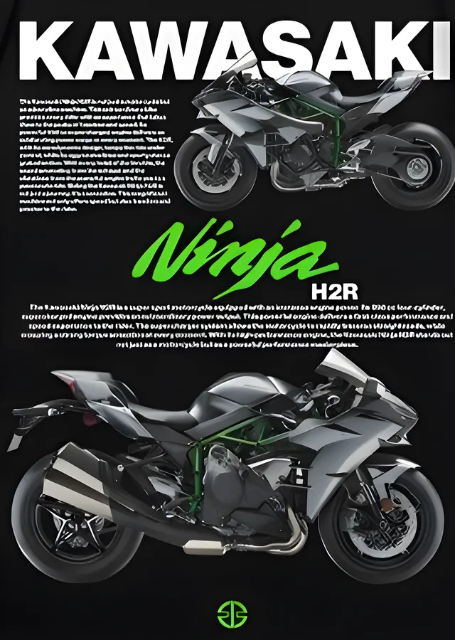 Kawasaki Ninja H2R: Beyaz Başlıklı Afiş metal tablo