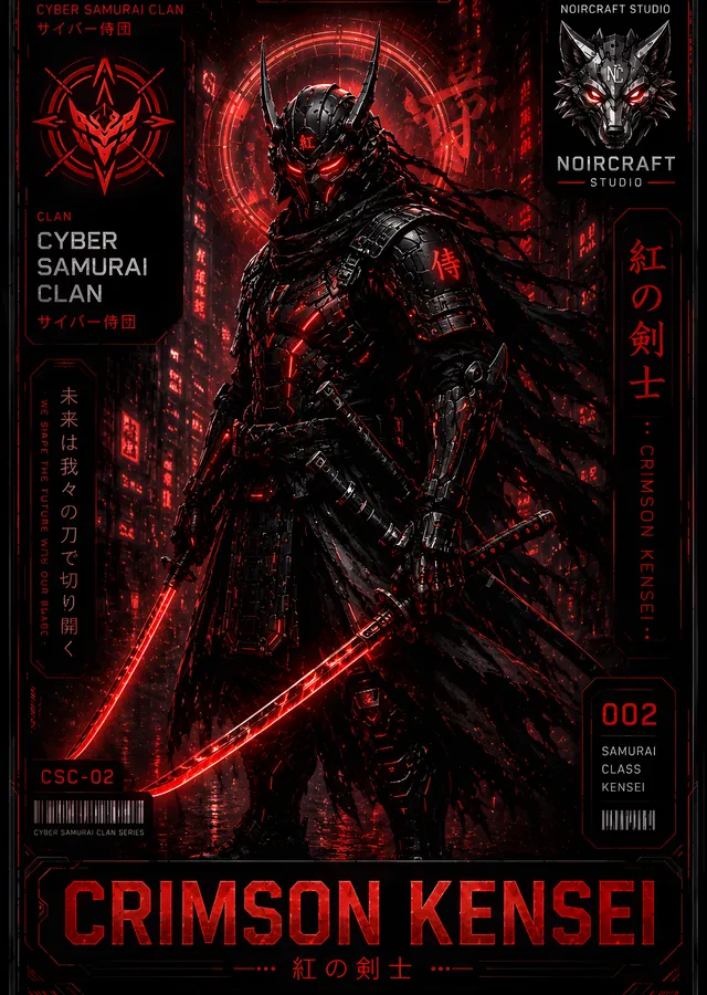 Crimson Kensei: Siber Samuray metal tablo
