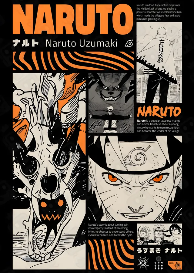 Naruto - Turuncu ve Siyah Dalgalar ile Naruto Uzumaki metal tablo