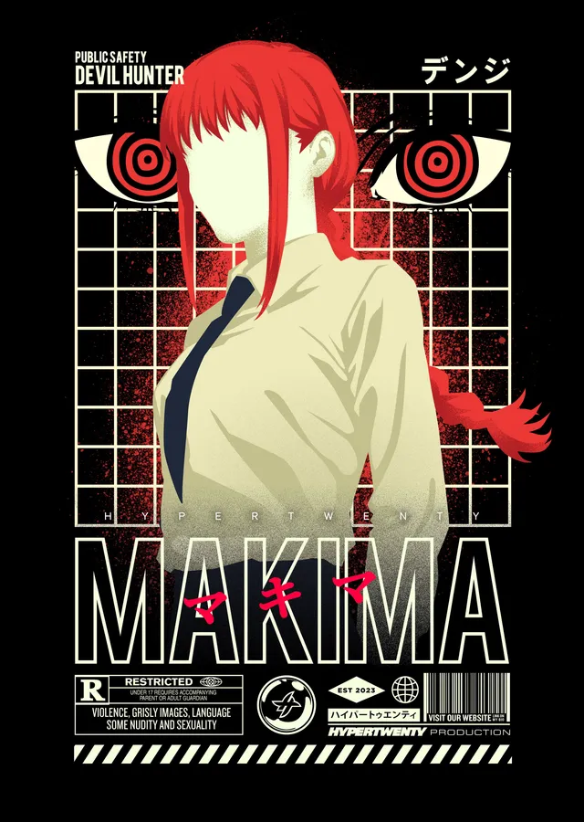 Chainsaw Man: Makima Kırmızı Saçlı Karakter Tasarımı metal tablo