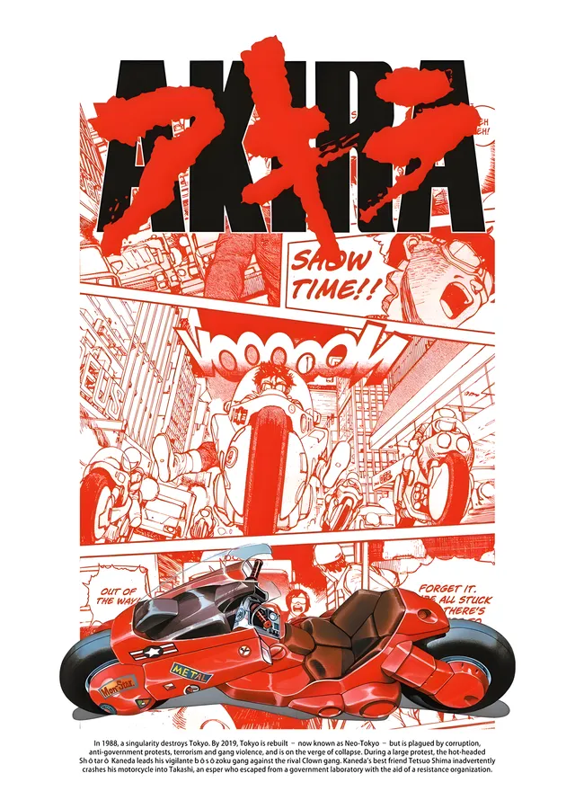 Akira: Kırmızı Motosiklet - Şehir Manzaralı metal tablo