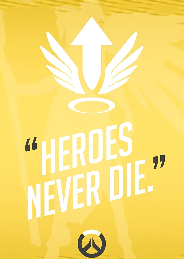 Mercy - Heroes Never Die: Sarı Zemin Amblem metal tablo