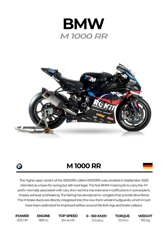 BMW M 1000 RR - Beyaz Zemin metal tablo