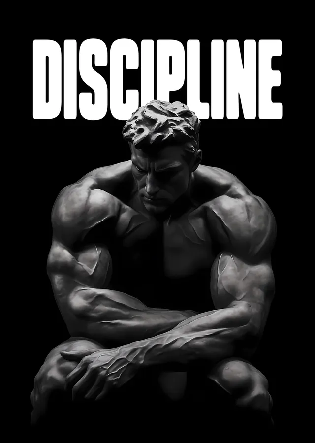 Discipline - Siyah Zeminde Kaslı Duruş metal tablo