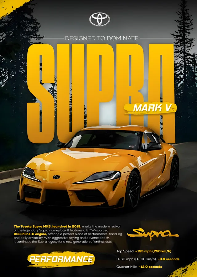 Toyota Supra Mark V metal tablo