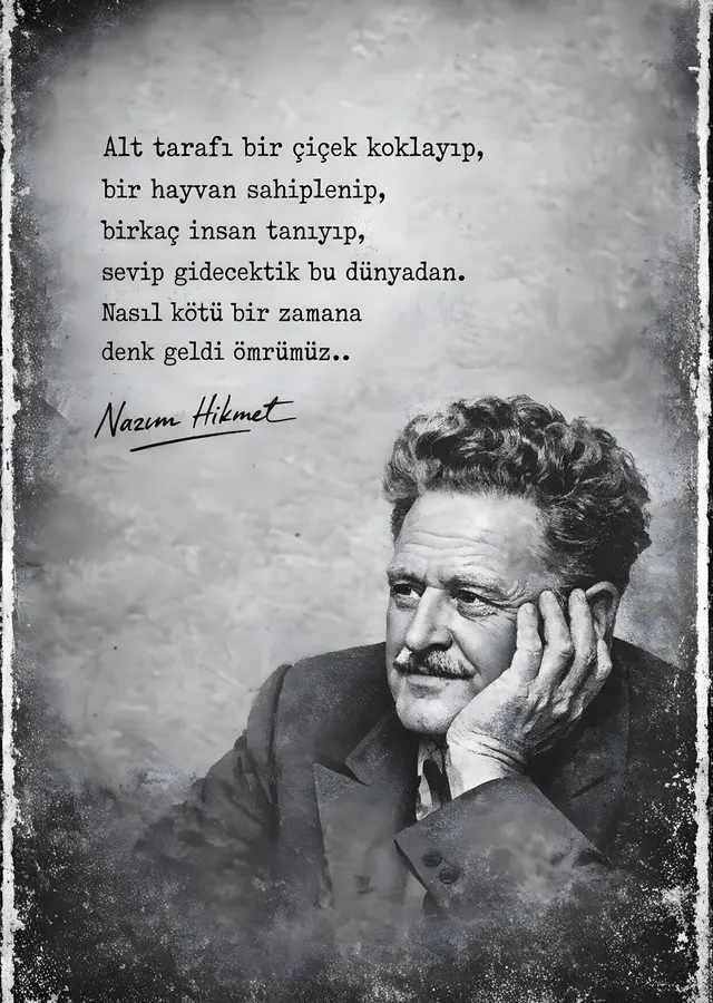Nâzım Hikmet: Alt Tarafı Bir Çiçek metal tablo