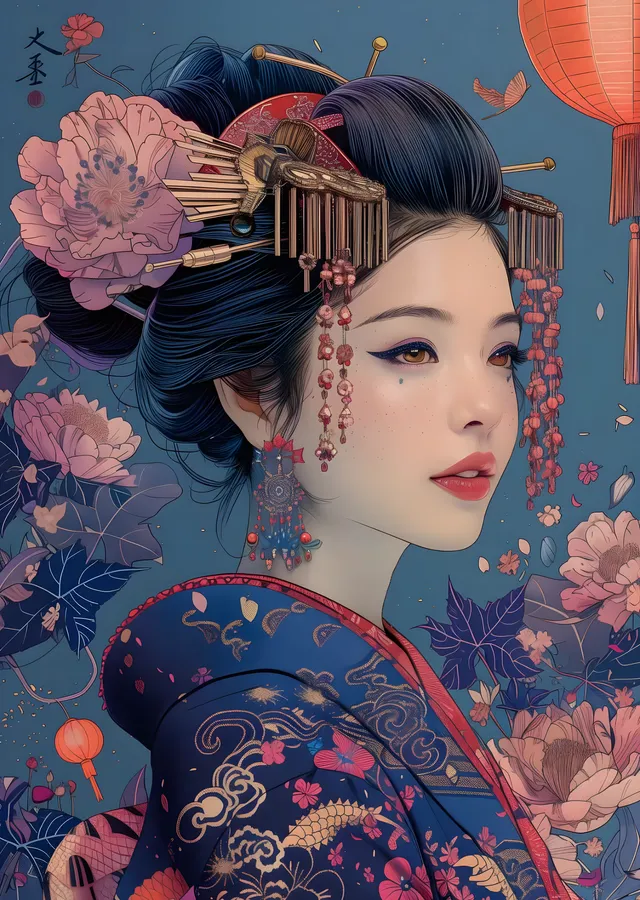 Mavi Kimono metal tablo