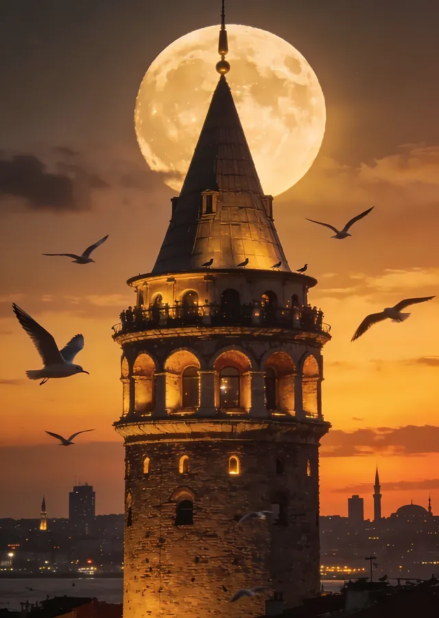 Galata Kulesi ve Dolunay metal tablo
