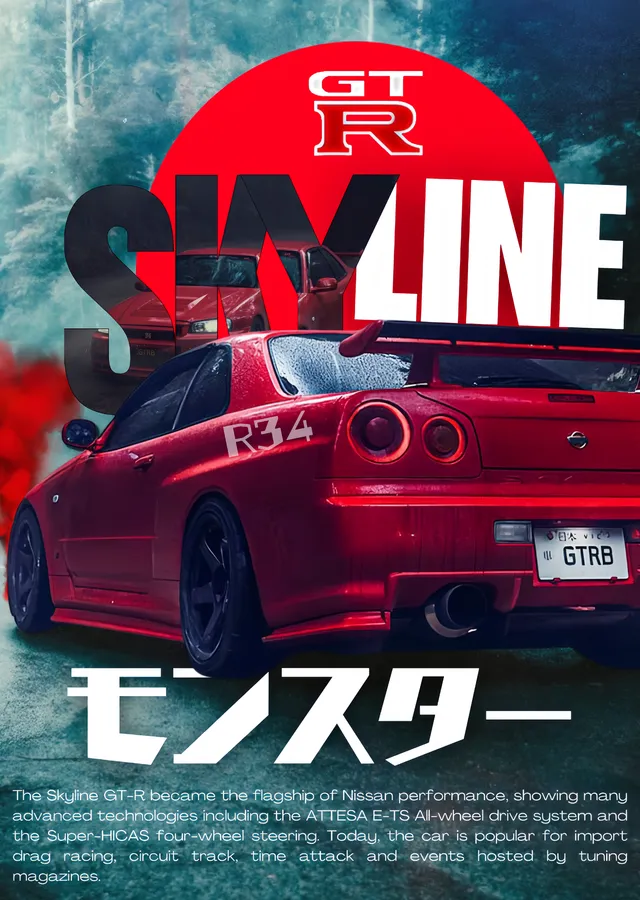 Nissan Skyline GT-R R34 - Monsuta metal tablo