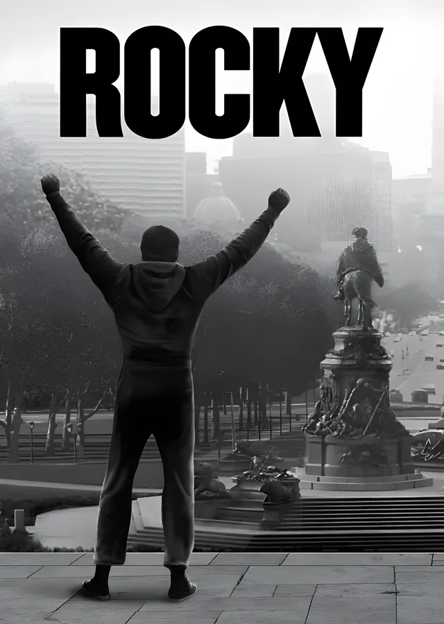 Rocky - Siyahlık, Şehir Silüeti ve Heykel metal tablo