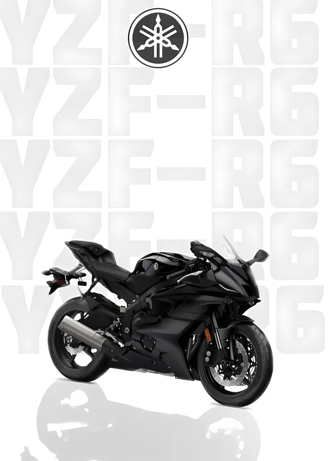 Yamaha YZF-R6: Beyaz Zemin Tekrarlı Yazı metal tablo