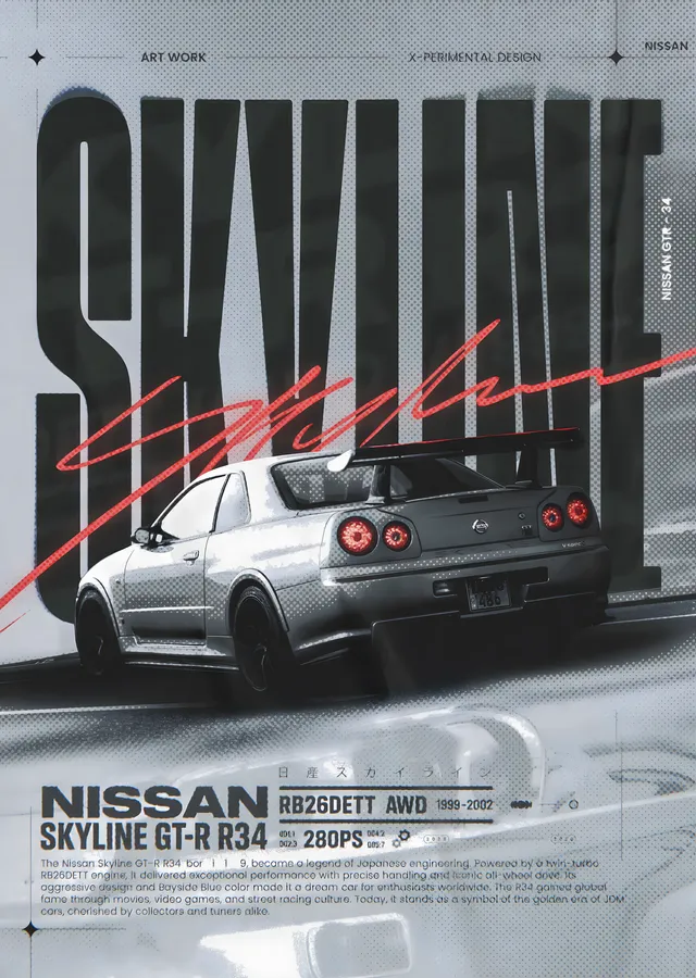 Nissan Skyline GT-R R34 - Arkadan metal tablo