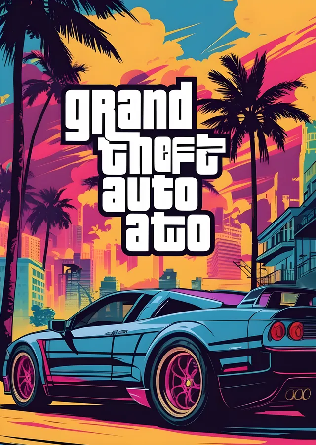 Grand Theft Auto: Neon Şehir metal tablo