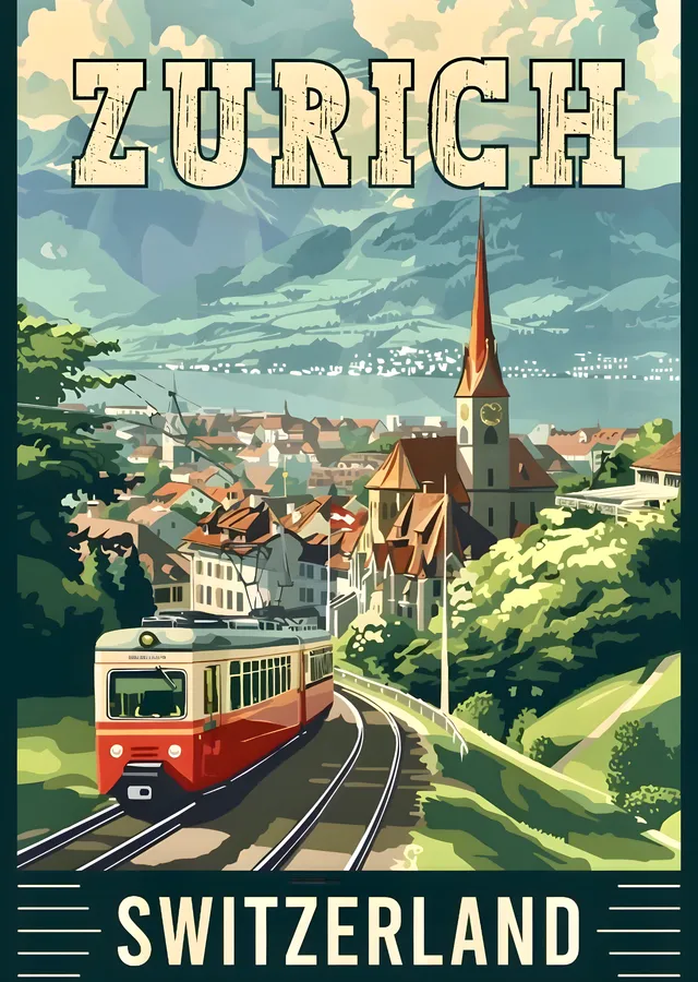 Zurich Tren Manzarası metal tablo