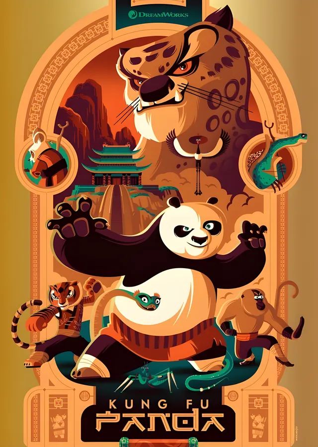 Kung Fu Panda: Art Deco Kemer metal tablo